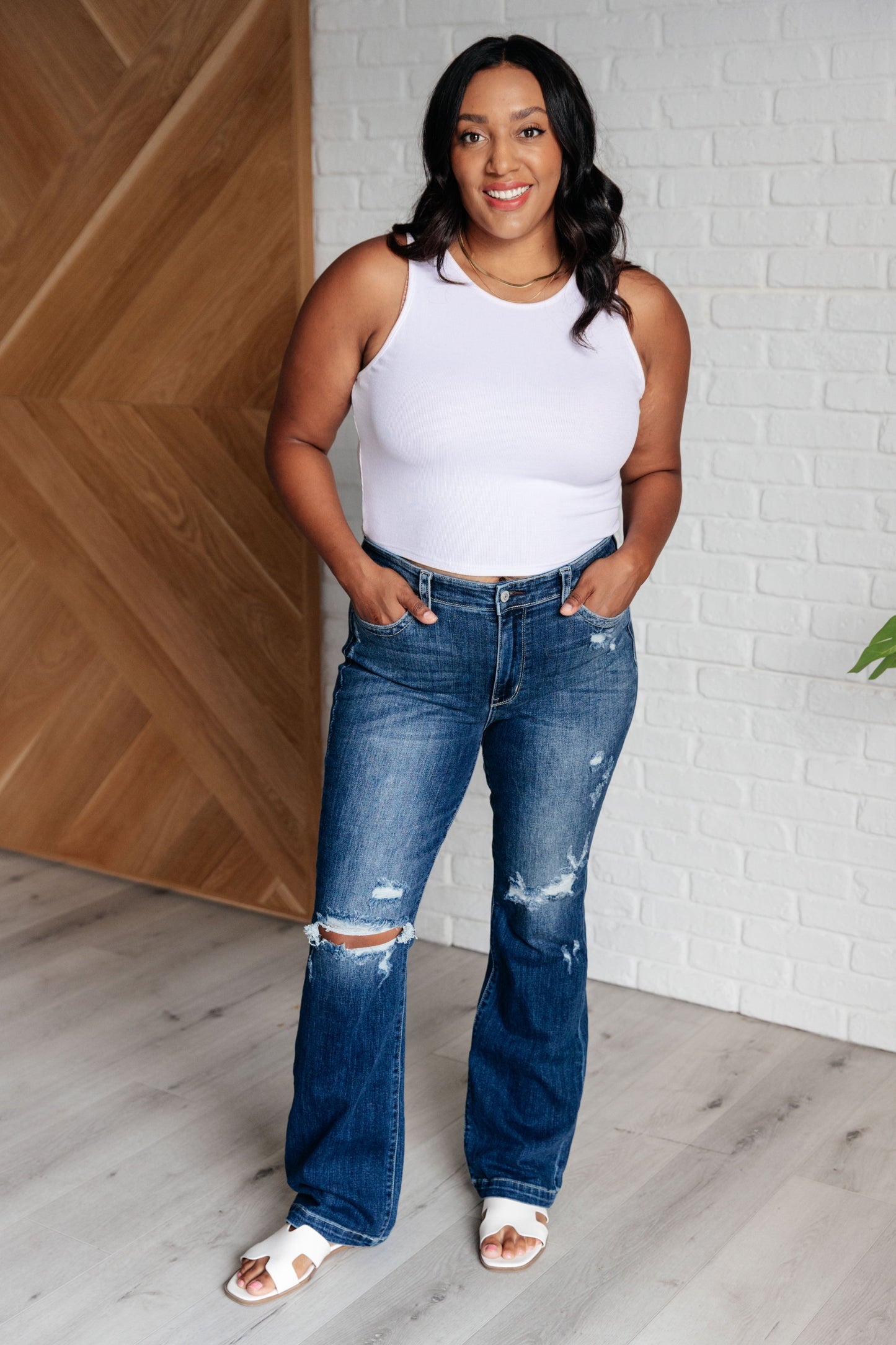 Mila Mid Rise Distressed Bootcut Jeans - Southern Divas Boutique