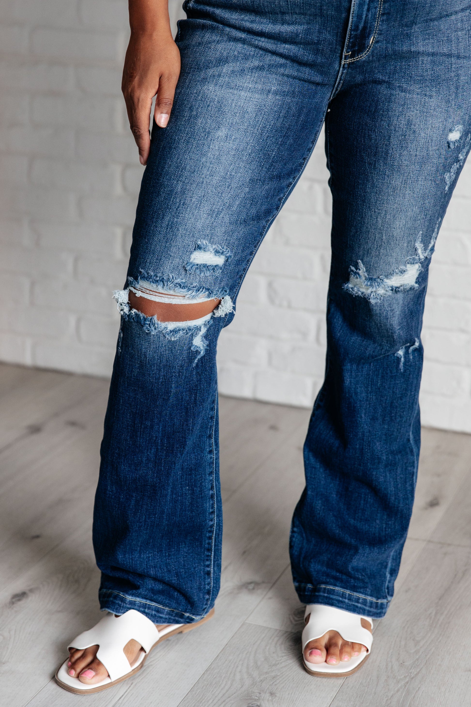 Mila Mid Rise Distressed Bootcut Jeans - Southern Divas Boutique