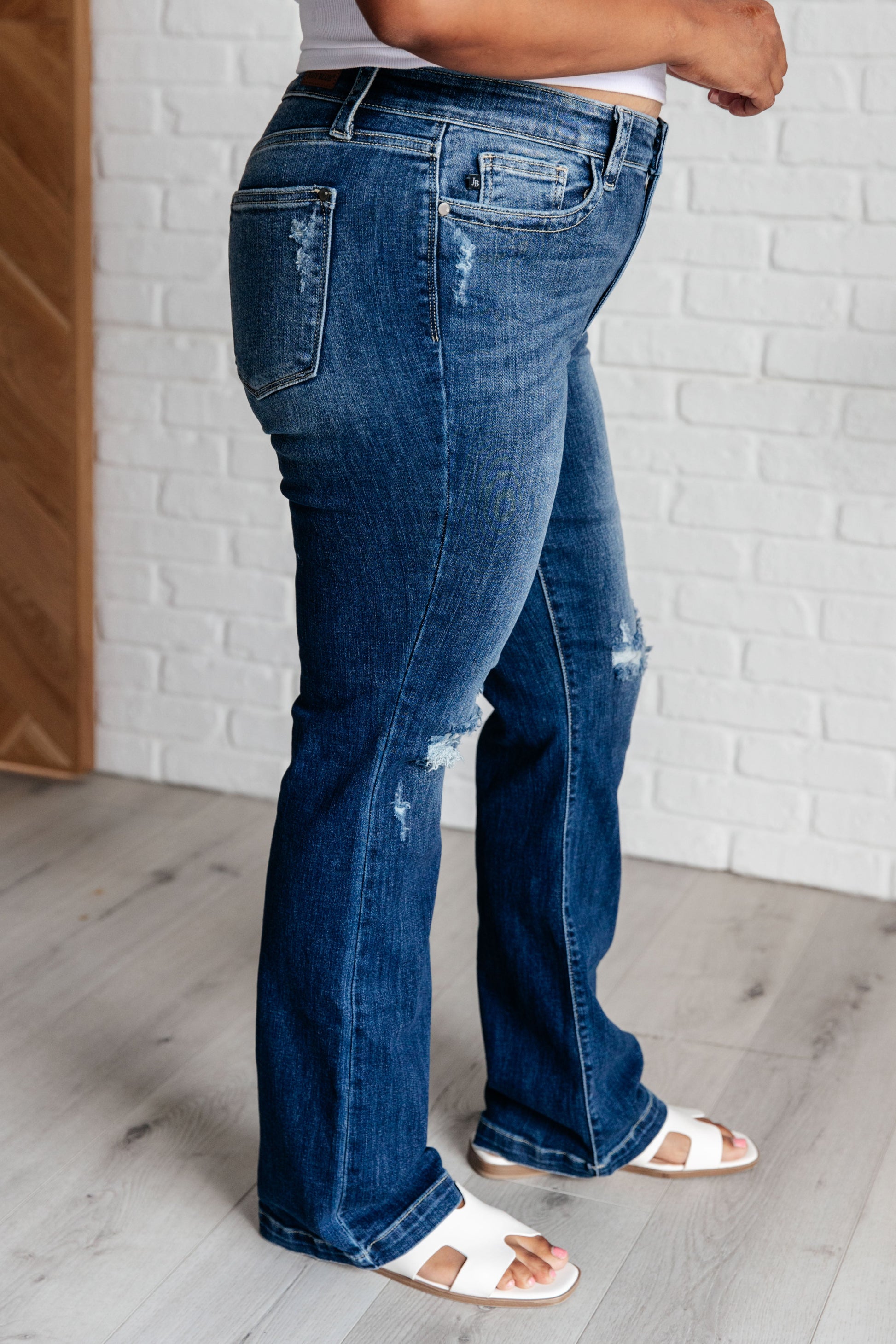 Mila Mid Rise Distressed Bootcut Jeans - Southern Divas Boutique