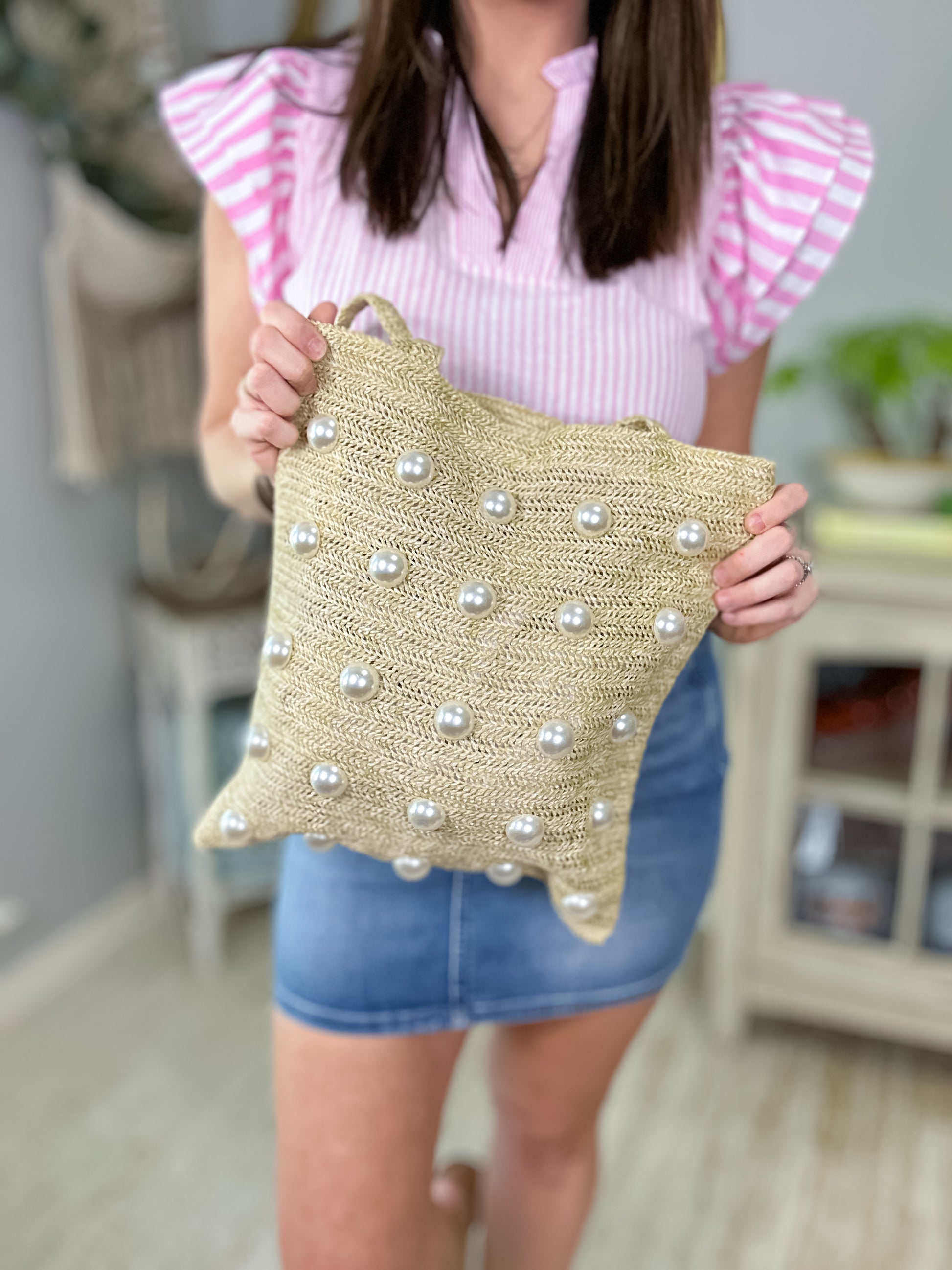 Pearl Drop Straw Tote - Southern Divas Boutique