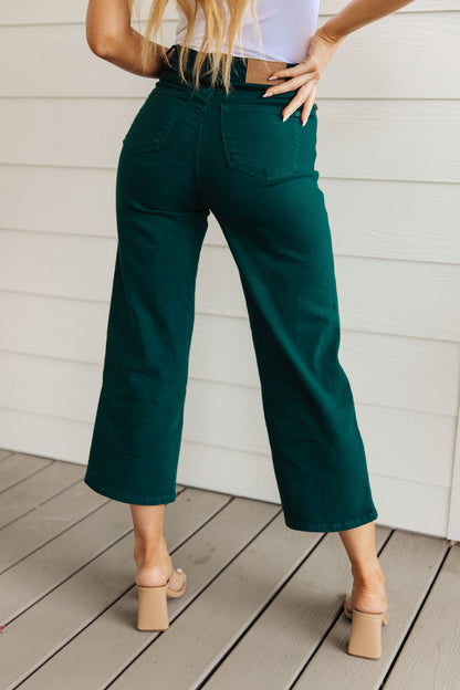 Briar High Rise Wide Leg Crop Jeans in Teal - Southern Divas Boutique