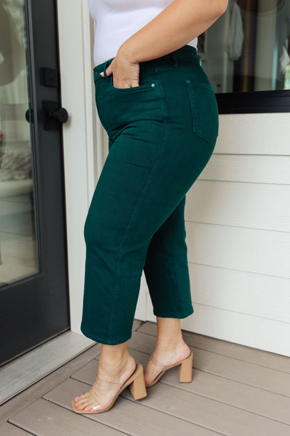 Briar High Rise Wide Leg Crop Jeans in Teal - Southern Divas Boutique