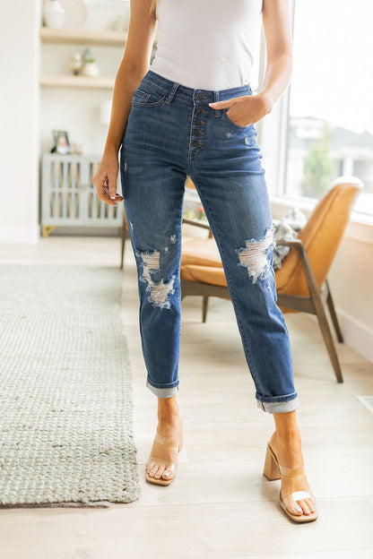 Colt High Rise Button Fly Distressed Boyfriend Jeans - Southern Divas Boutique