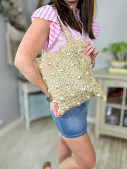 Pearl Drop Straw Tote - Southern Divas Boutique