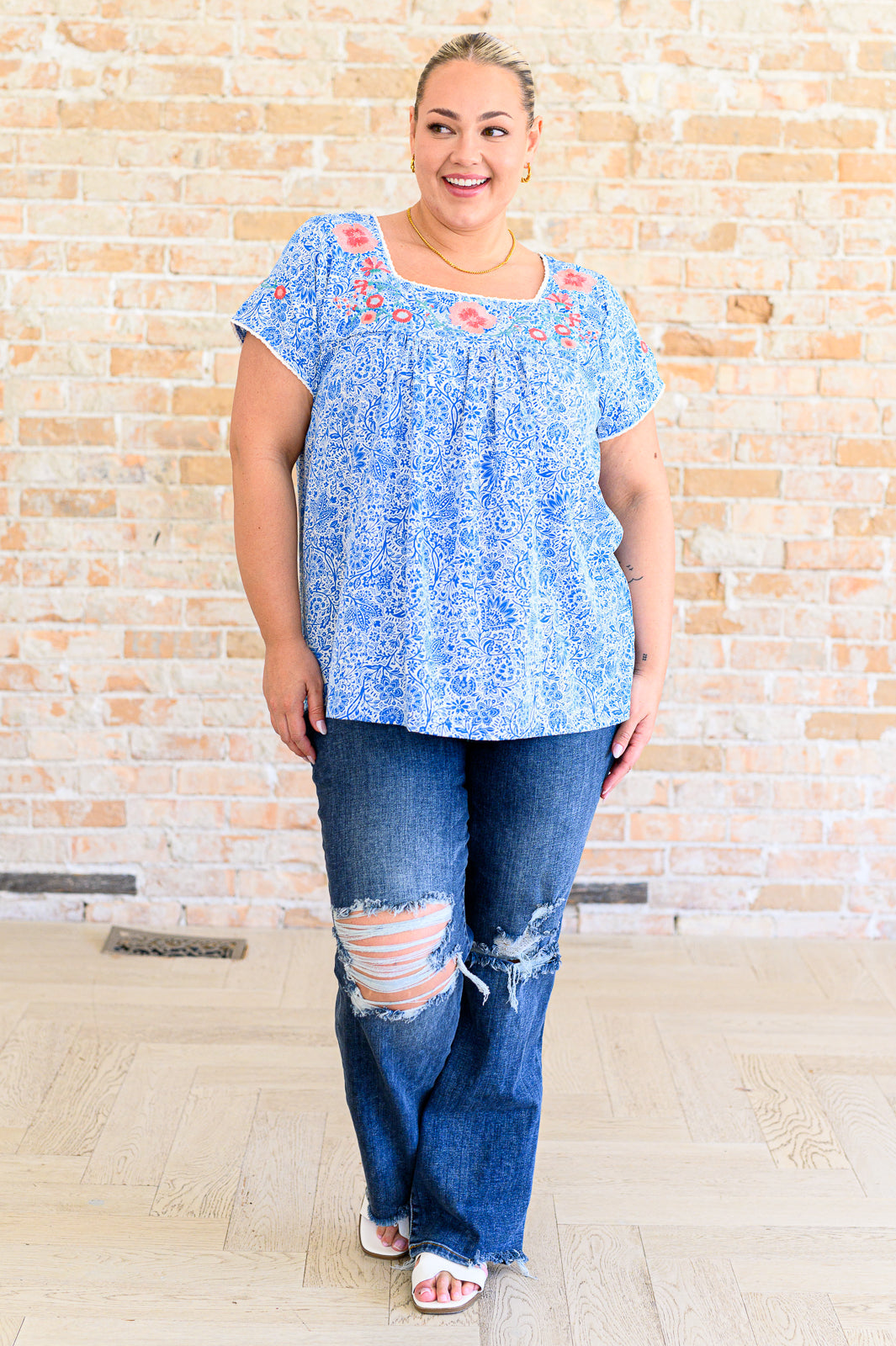 Floral Goals Blouse in Royal - Southern Divas Boutique