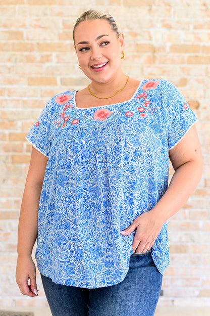 Floral Goals Blouse in Royal - Southern Divas Boutique