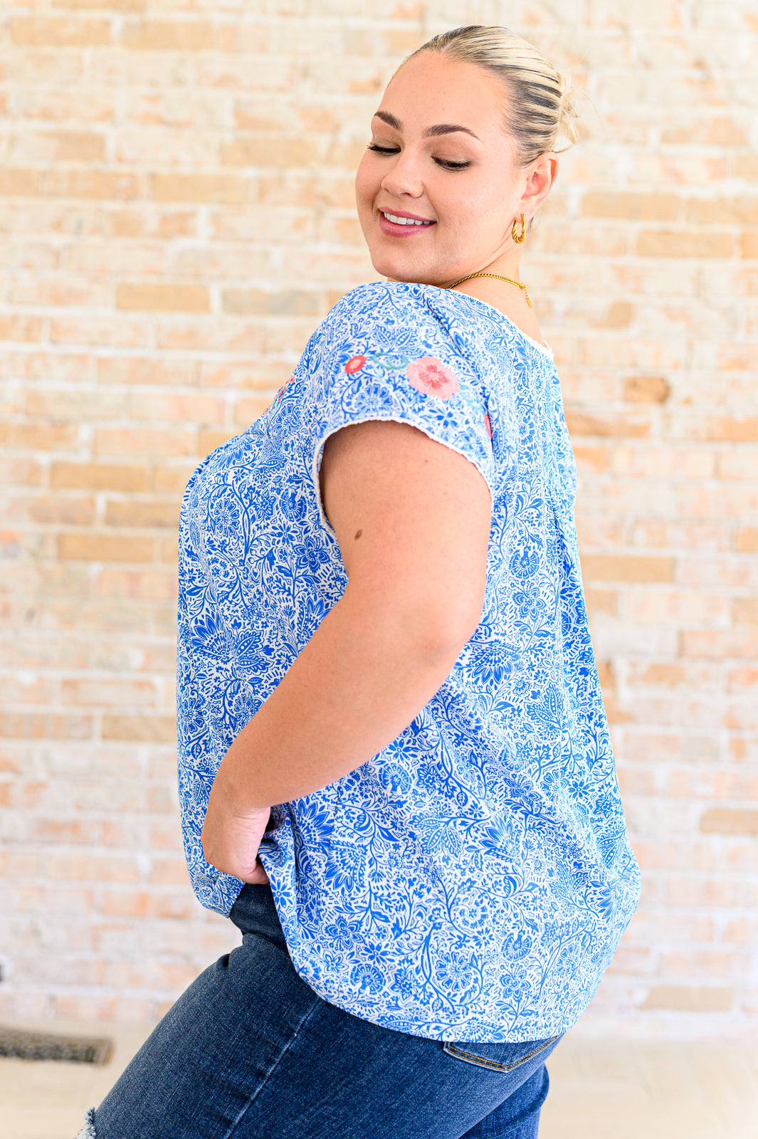 Floral Goals Blouse in Royal - Southern Divas Boutique