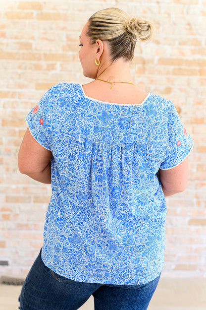 Floral Goals Blouse in Royal - Southern Divas Boutique