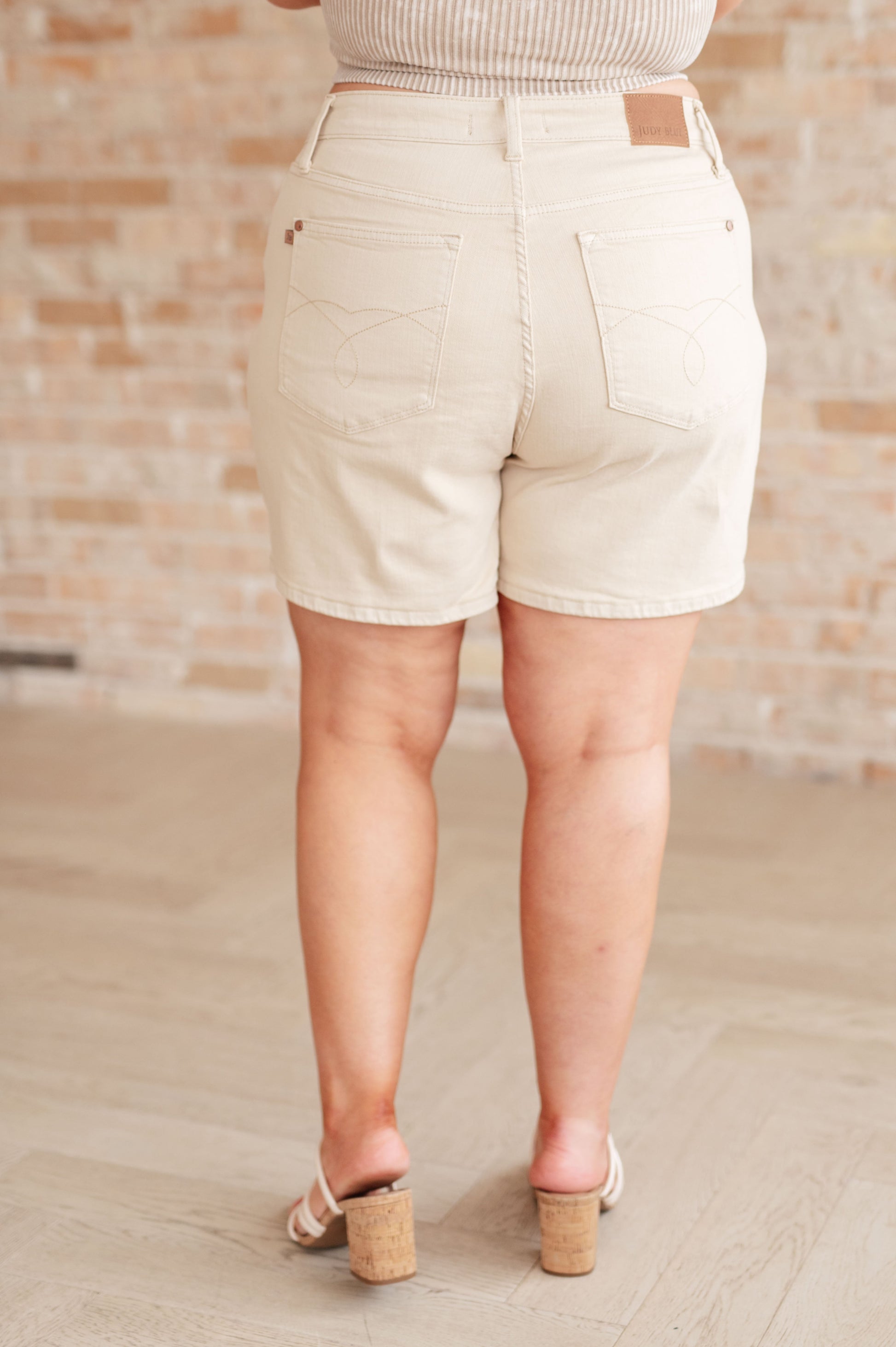 Greta High Rise Garment Dyed Shorts in Bone - Southern Divas Boutique