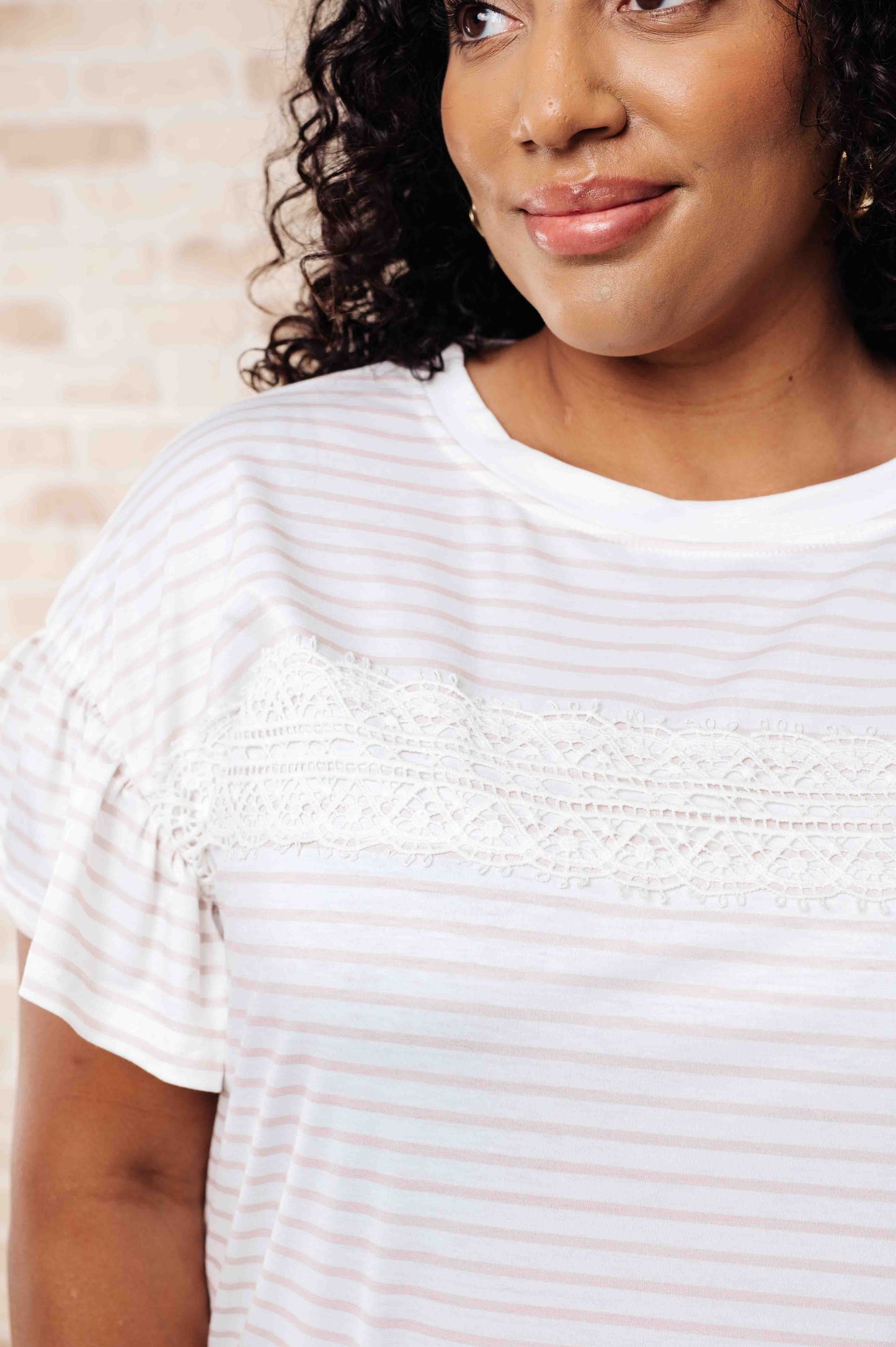 Hand to Hold Lace Detail Striped Top - Southern Divas Boutique