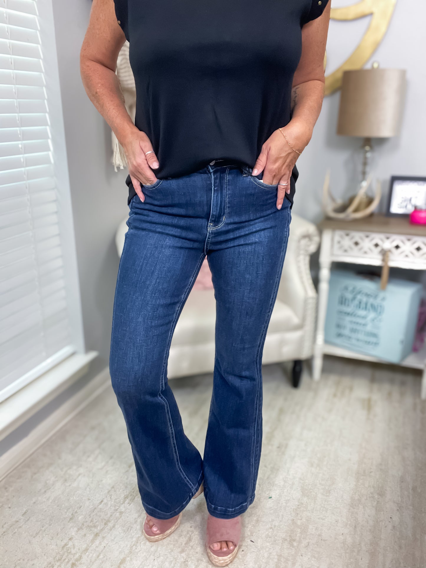 Mavis High Rise Side Seam Detail Flare Jeans - Southern Divas Boutique