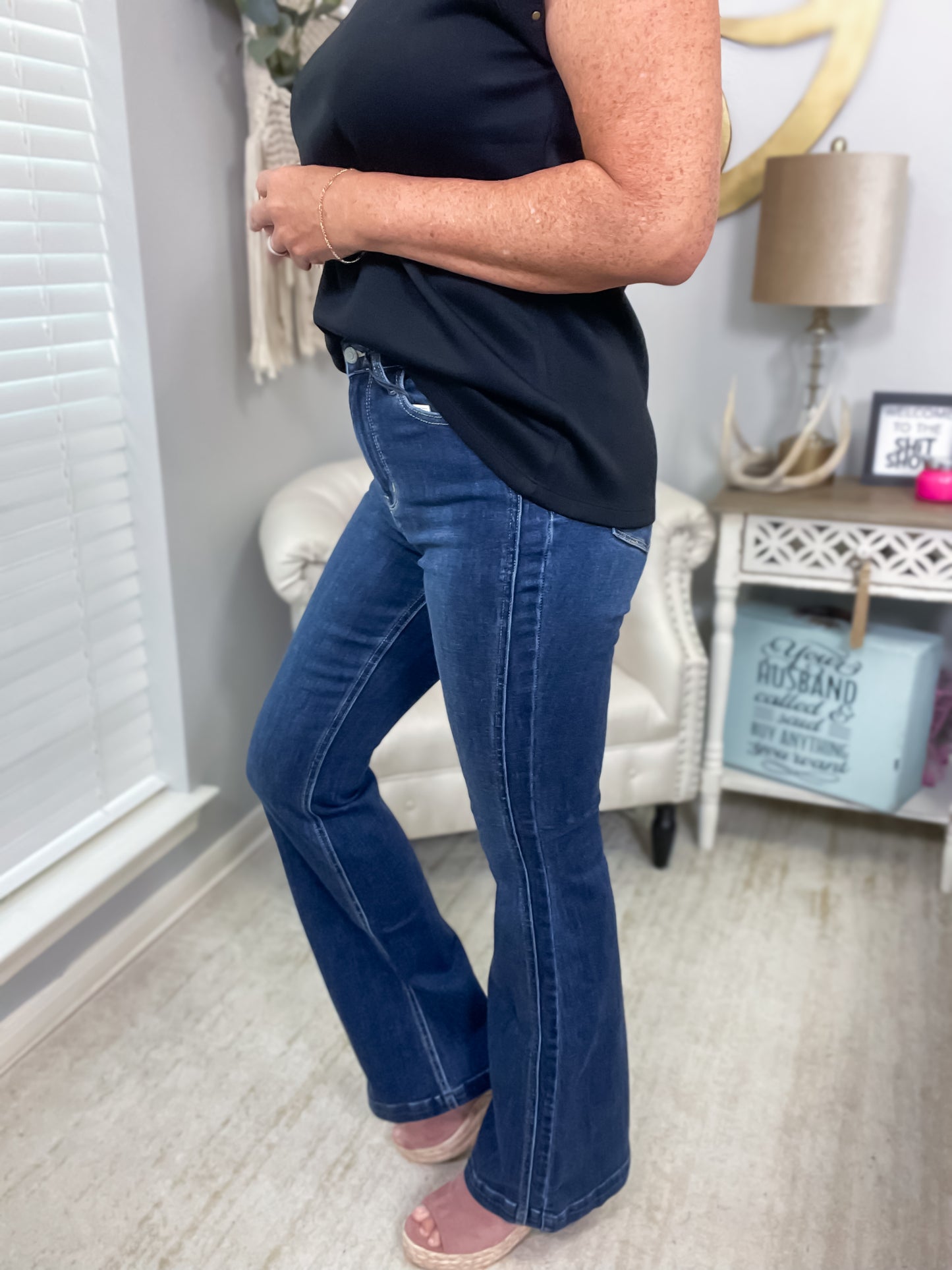 Mavis High Rise Side Seam Detail Flare Jeans - Southern Divas Boutique