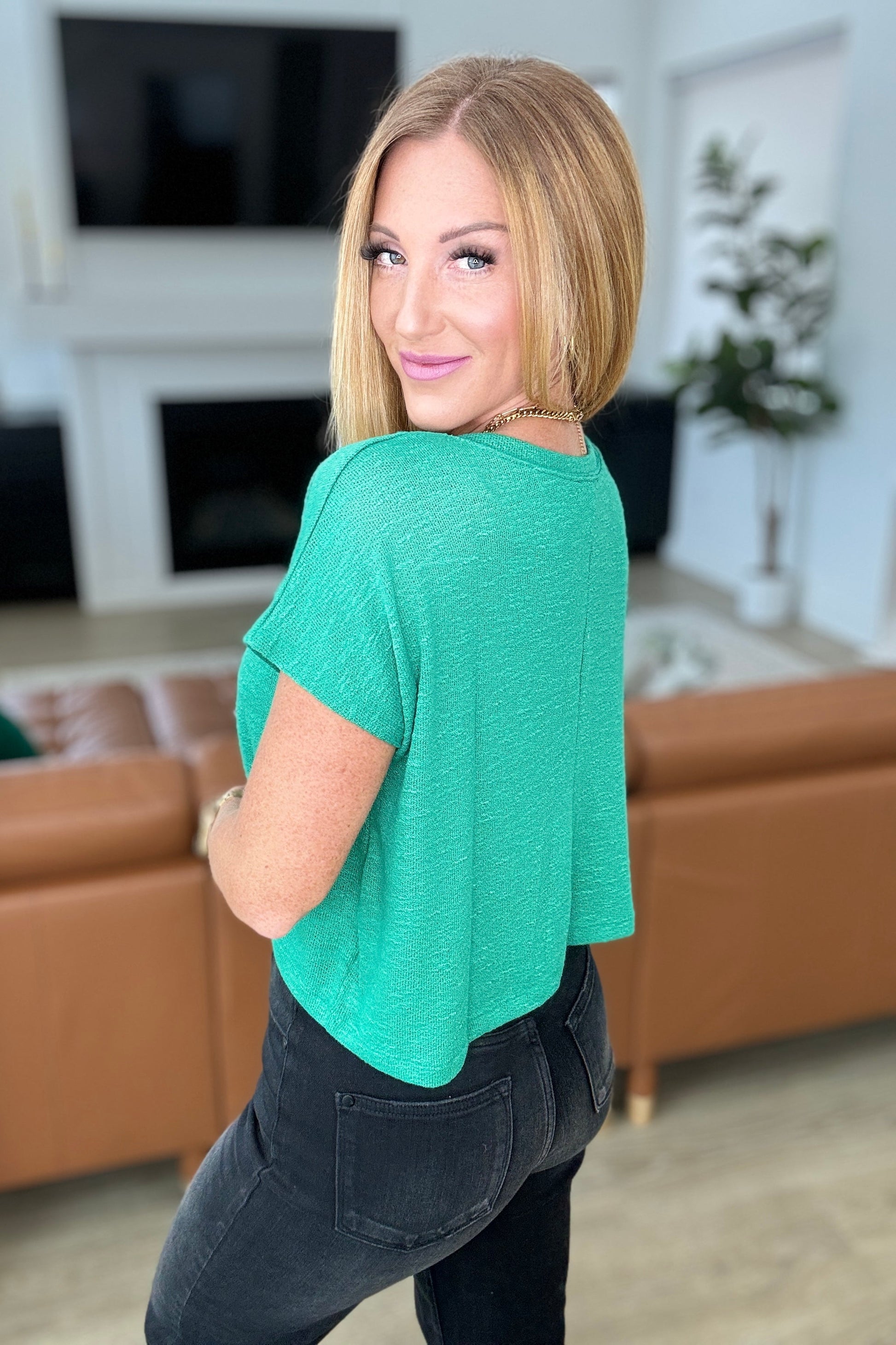 Classic Comfort V-Neck Top in Kelly Green - Southern Divas Boutique