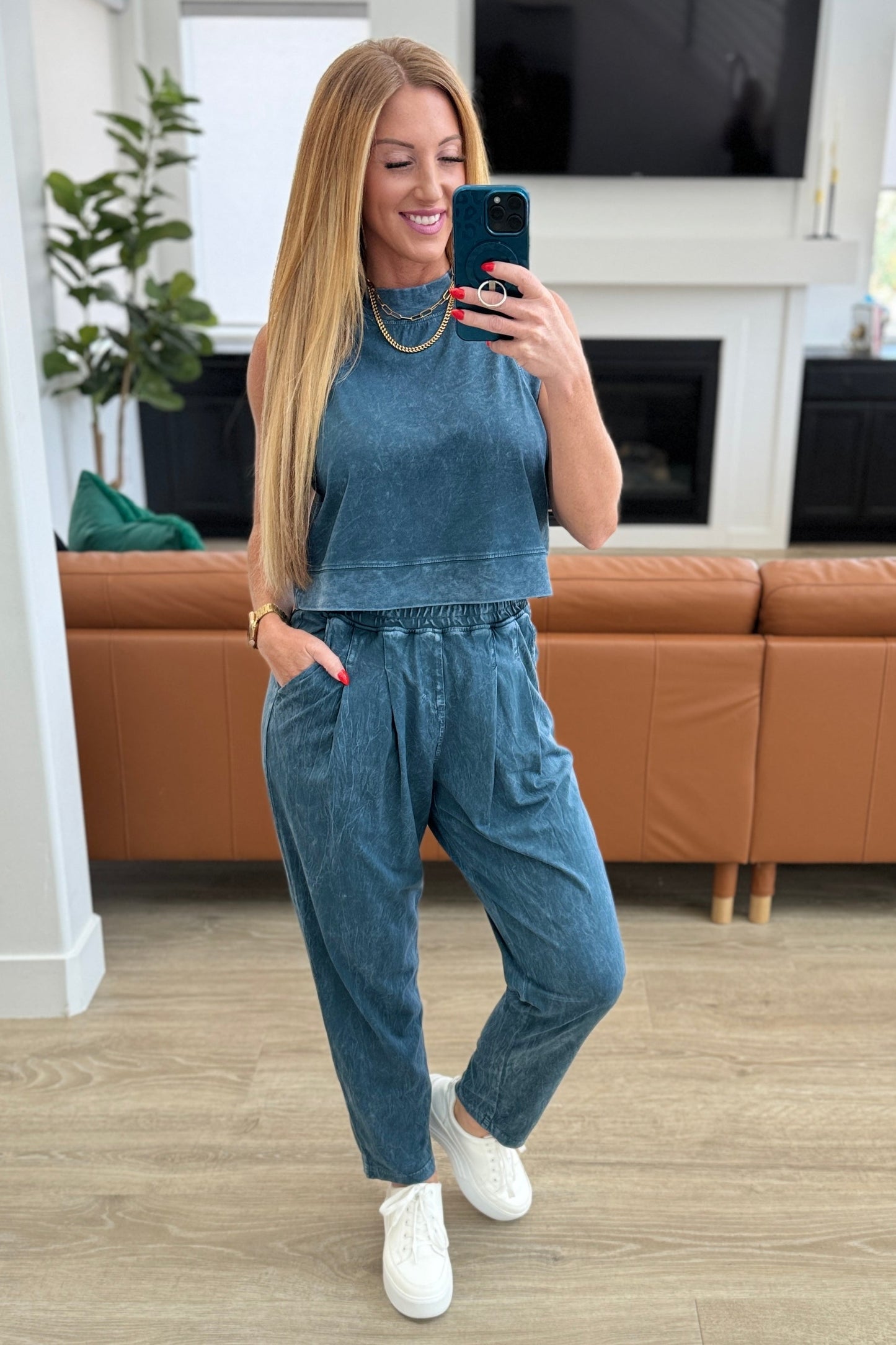 Limber Up Tapered Leg Joggers in Slate Blue - Southern Divas Boutique