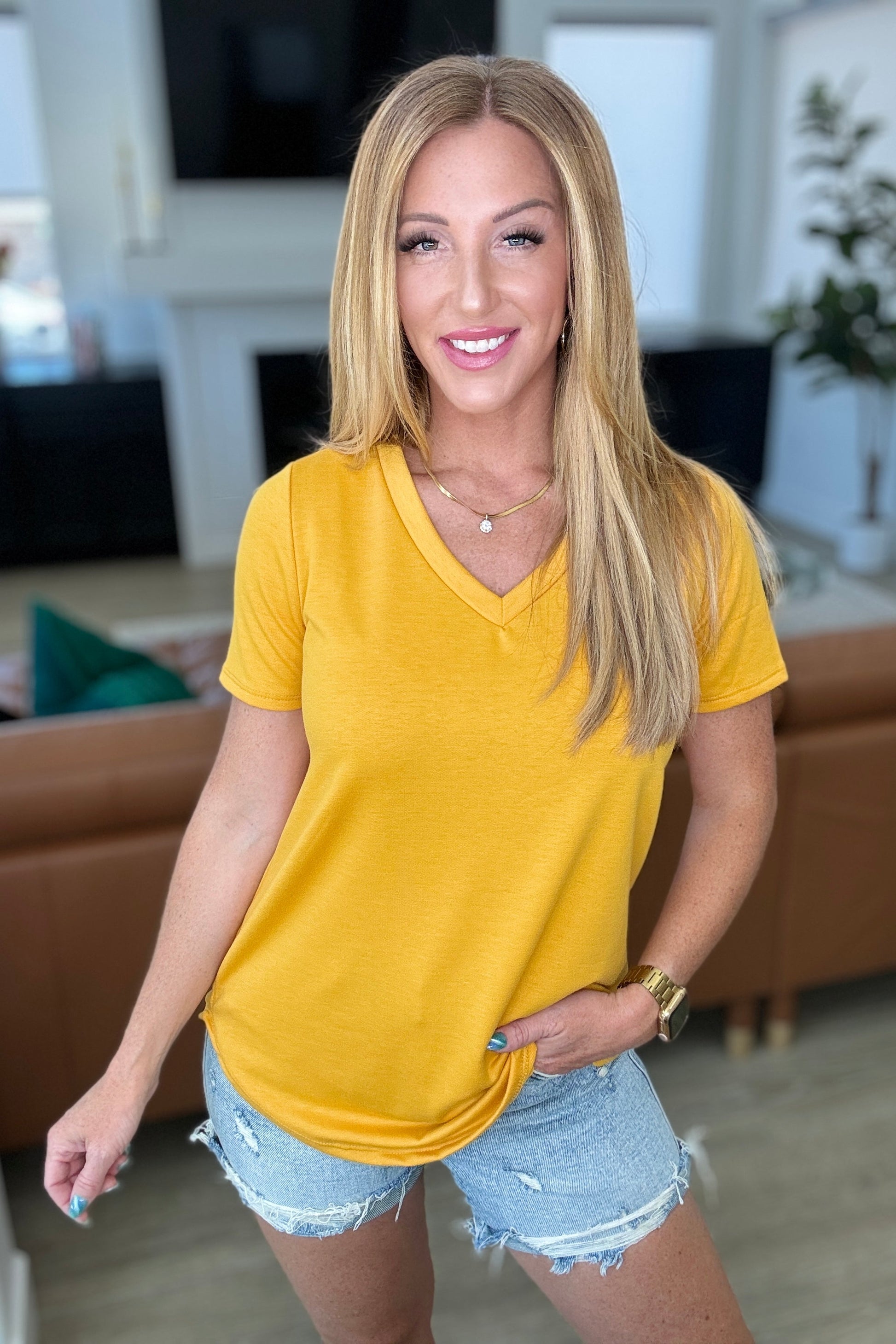 Heart and Soul V-Neck Top in Mustard - Southern Divas Boutique