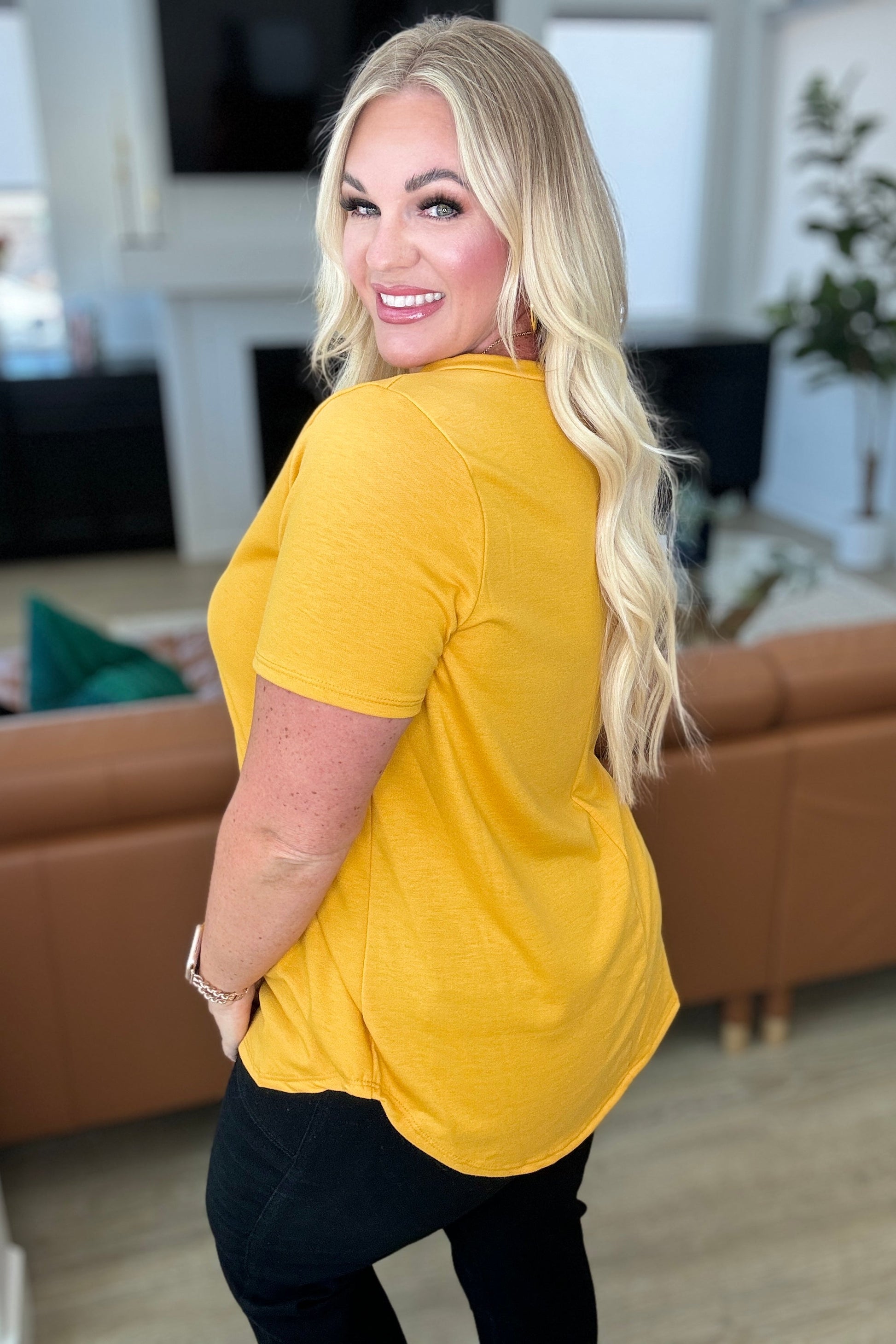 Heart and Soul V-Neck Top in Mustard - Southern Divas Boutique