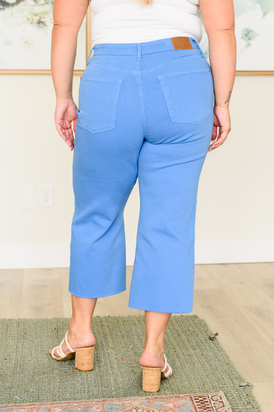 Lisa High Rise Control Top Wide Leg Crop Jeans in Sky Blue - Southern Divas Boutique