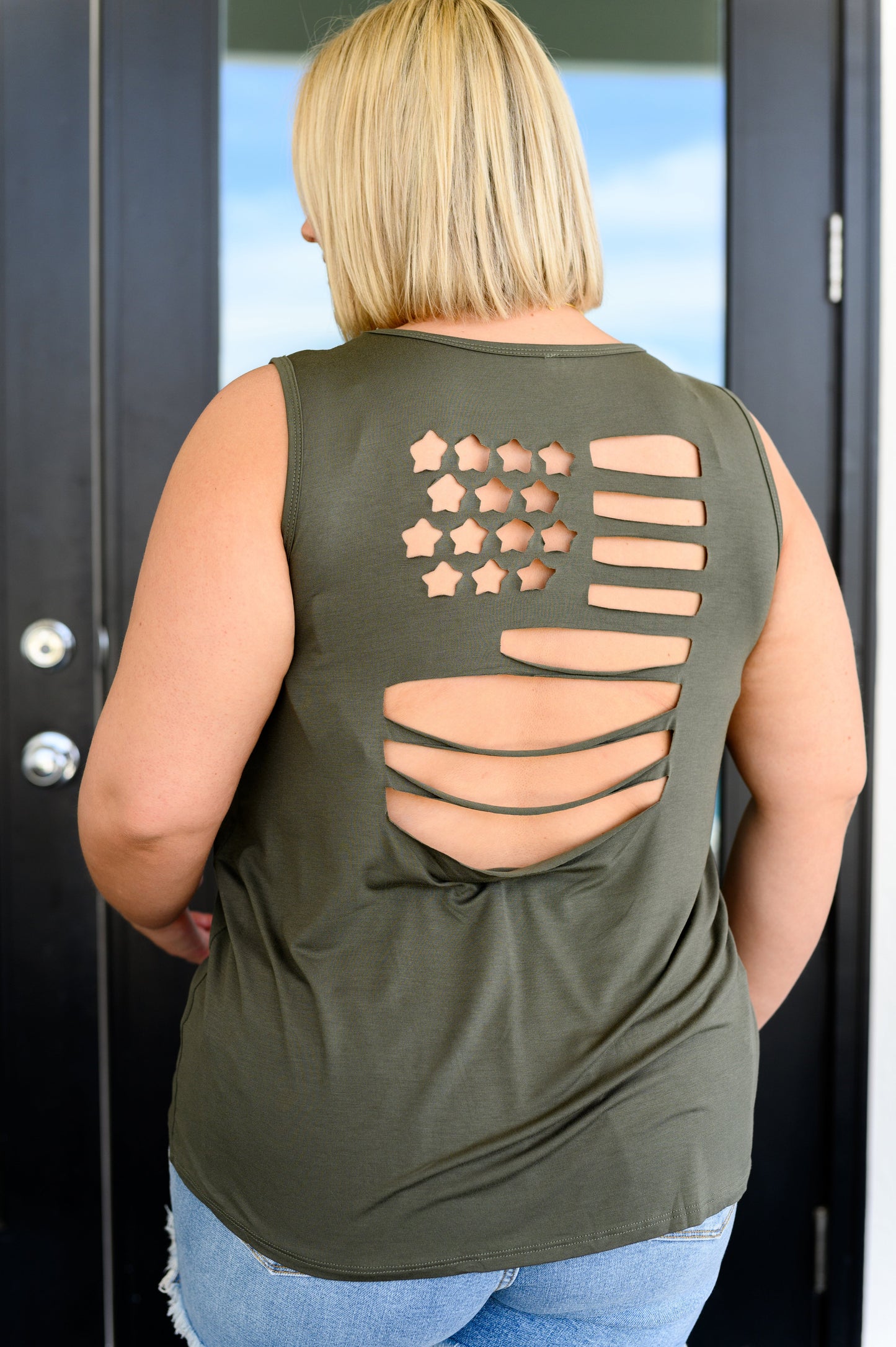 Land of the Free Tank in Olive - Southern Divas Boutique