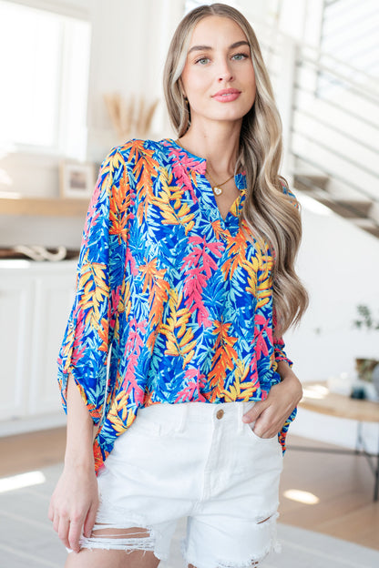 Elizabeth Top - Blue and Pink Branches - Southern Divas Boutique