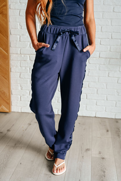 Lysa Satin Stripe Lounge Pants in Smoky Navy - Southern Divas Boutique