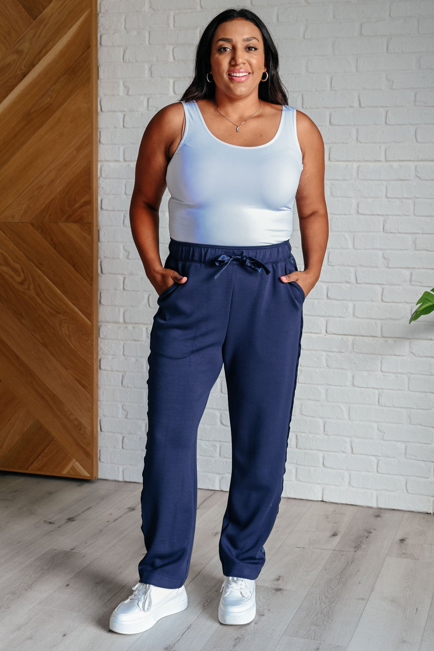 Lysa Satin Stripe Lounge Pants in Smoky Navy - Southern Divas Boutique