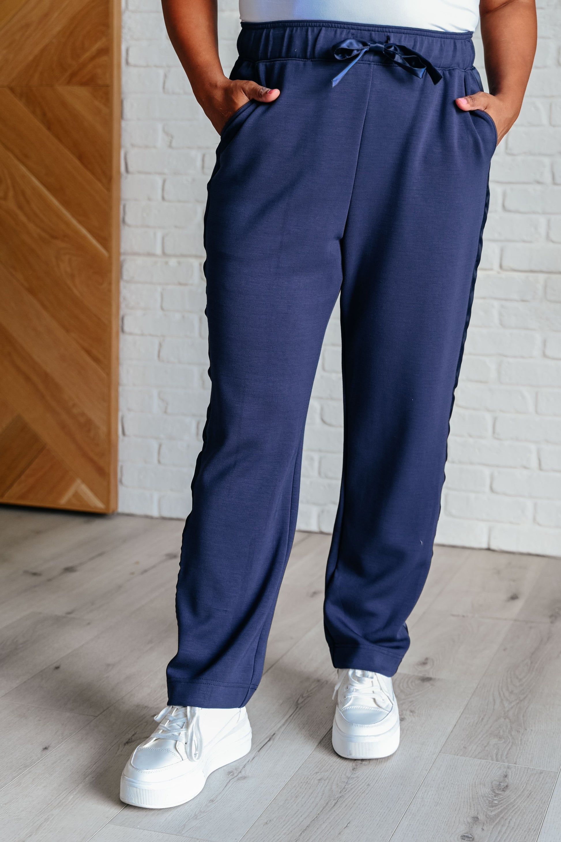 Lysa Satin Stripe Lounge Pants in Smoky Navy - Southern Divas Boutique