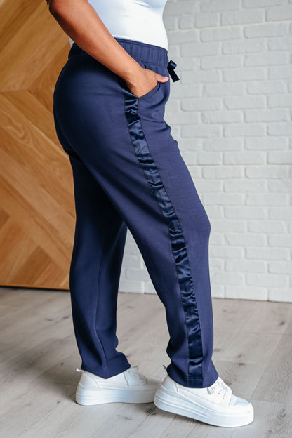 Lysa Satin Stripe Lounge Pants in Smoky Navy - Southern Divas Boutique