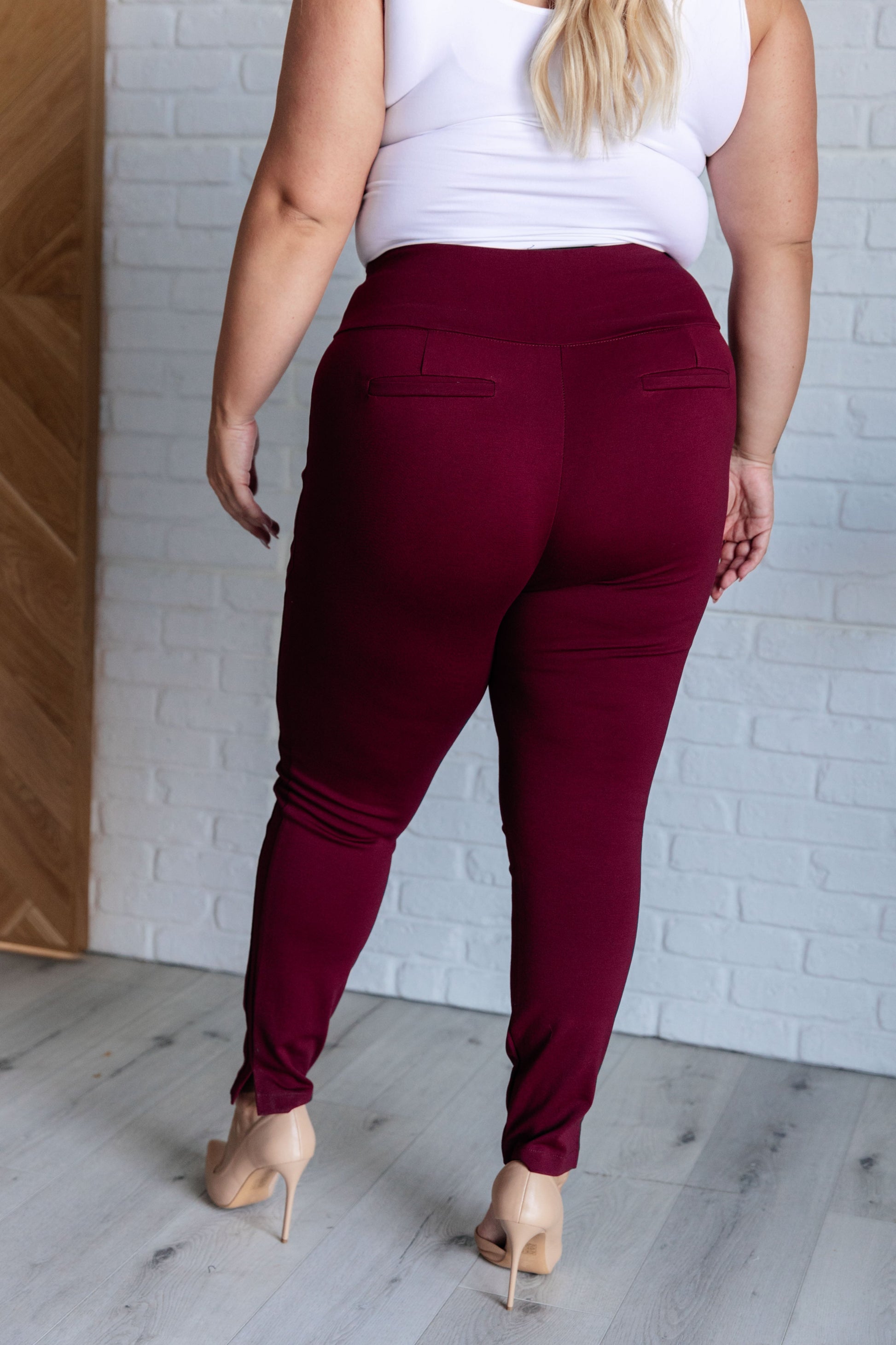 Maddie Skinny 28" Pants in Wine - Southern Divas Boutique