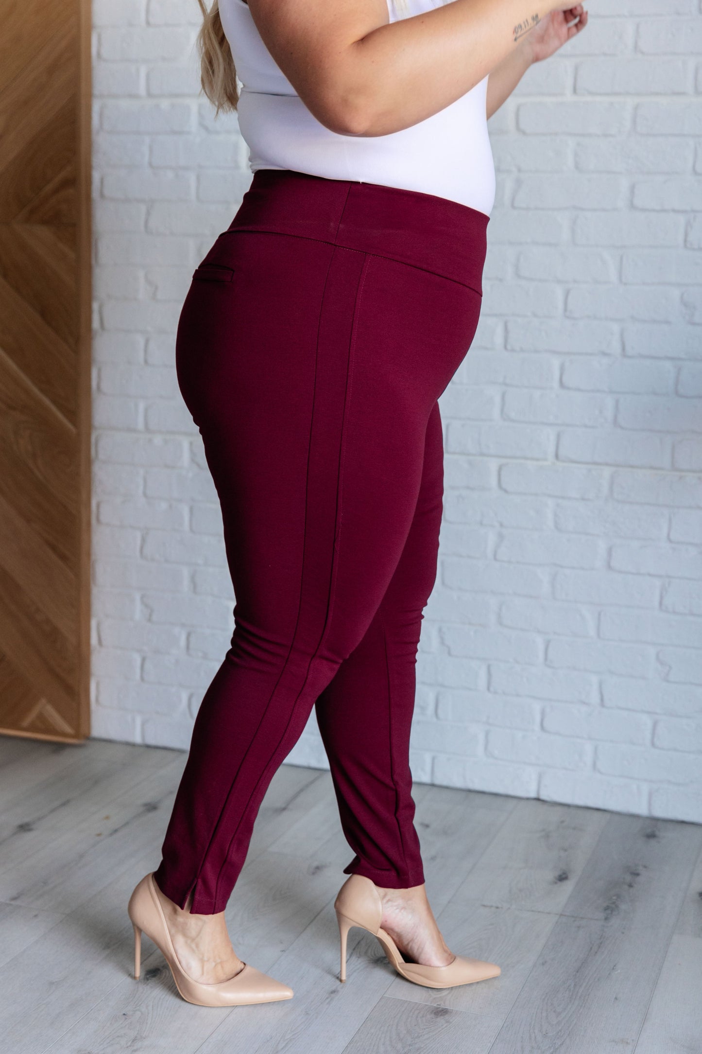 Maddie Skinny 28" Pants in Wine - Southern Divas Boutique