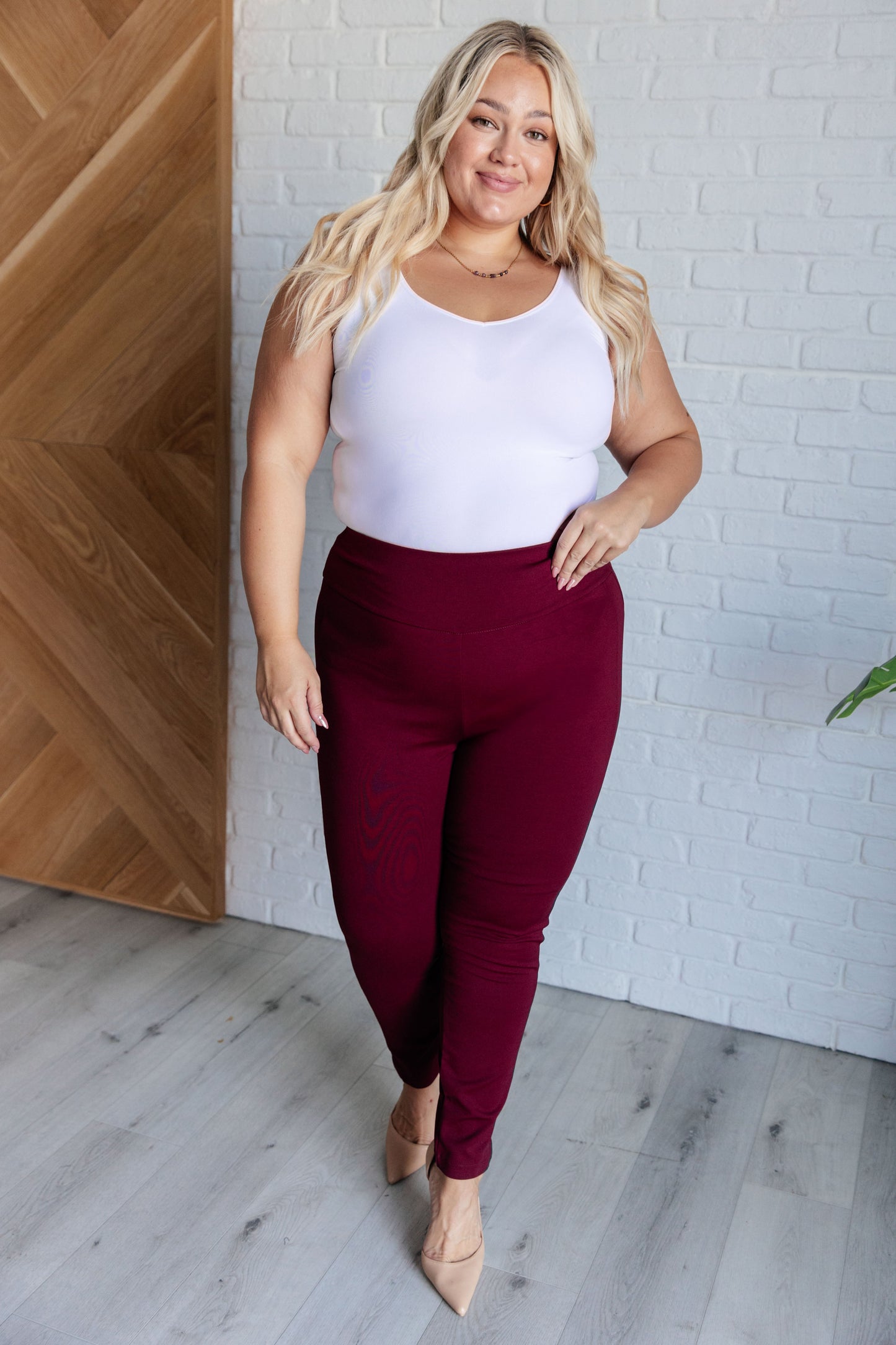 Maddie Skinny 28" Pants in Wine - Southern Divas Boutique