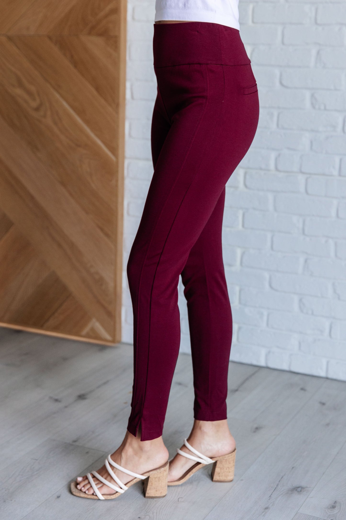 Maddie Skinny 28" Pants in Wine - Southern Divas Boutique