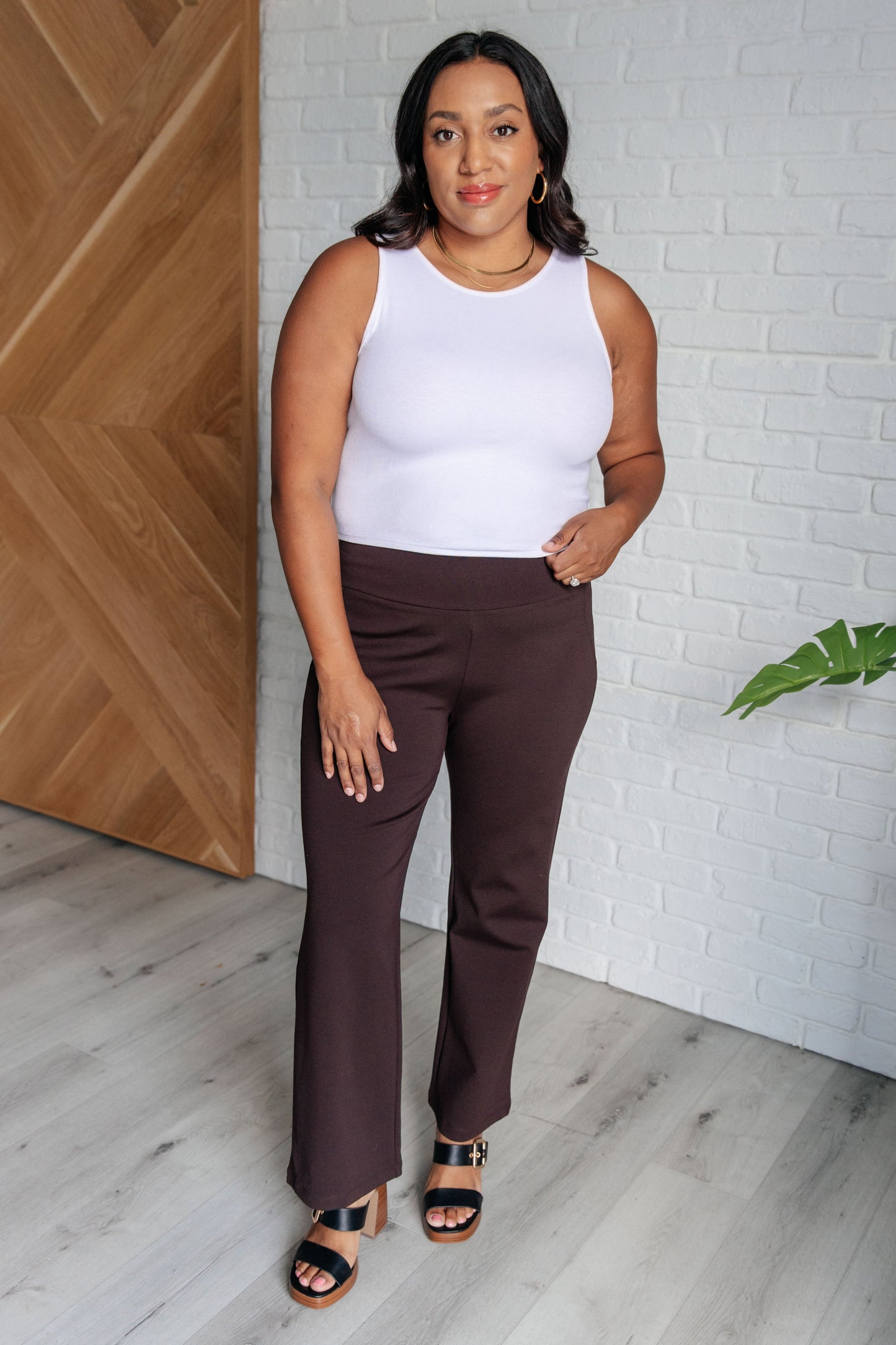 Maddie Straight Leg Pants in Chocolate - Southern Divas Boutique