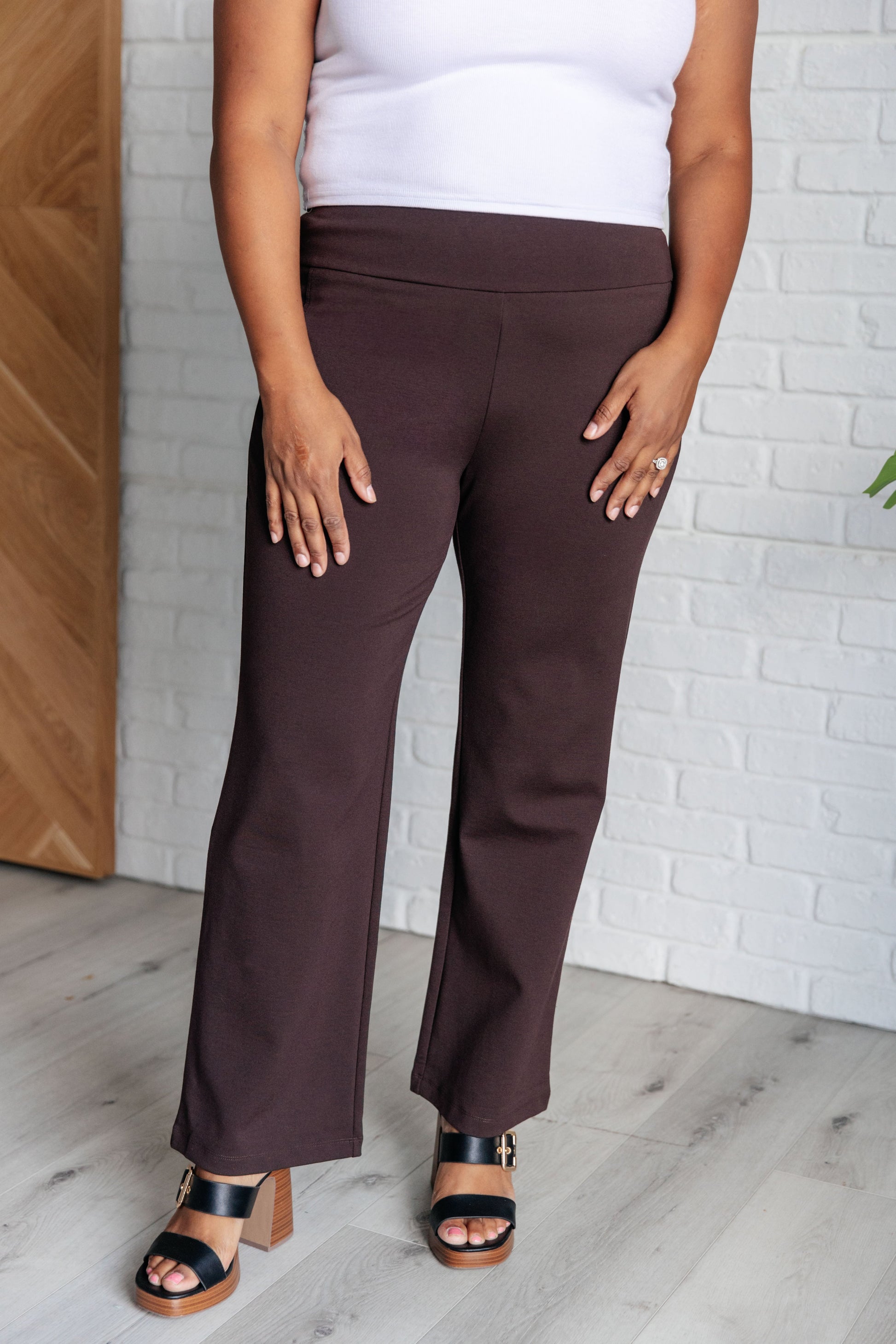 Maddie Straight Leg Pants in Chocolate - Southern Divas Boutique