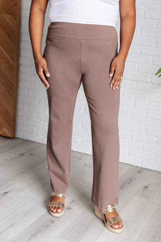 Maddie Straight Leg Pants in Dark Mocha - Southern Divas Boutique