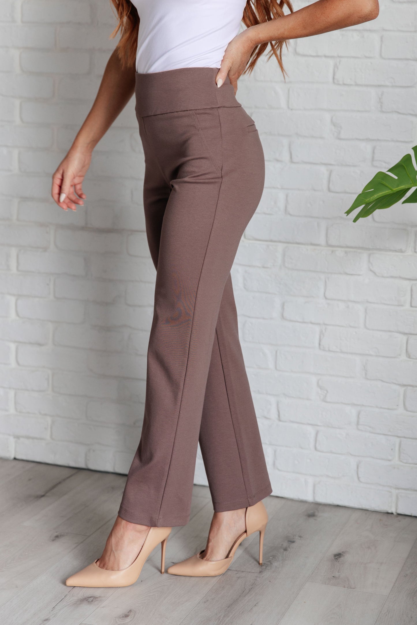 Maddie Straight Leg Pants in Dark Mocha - Southern Divas Boutique