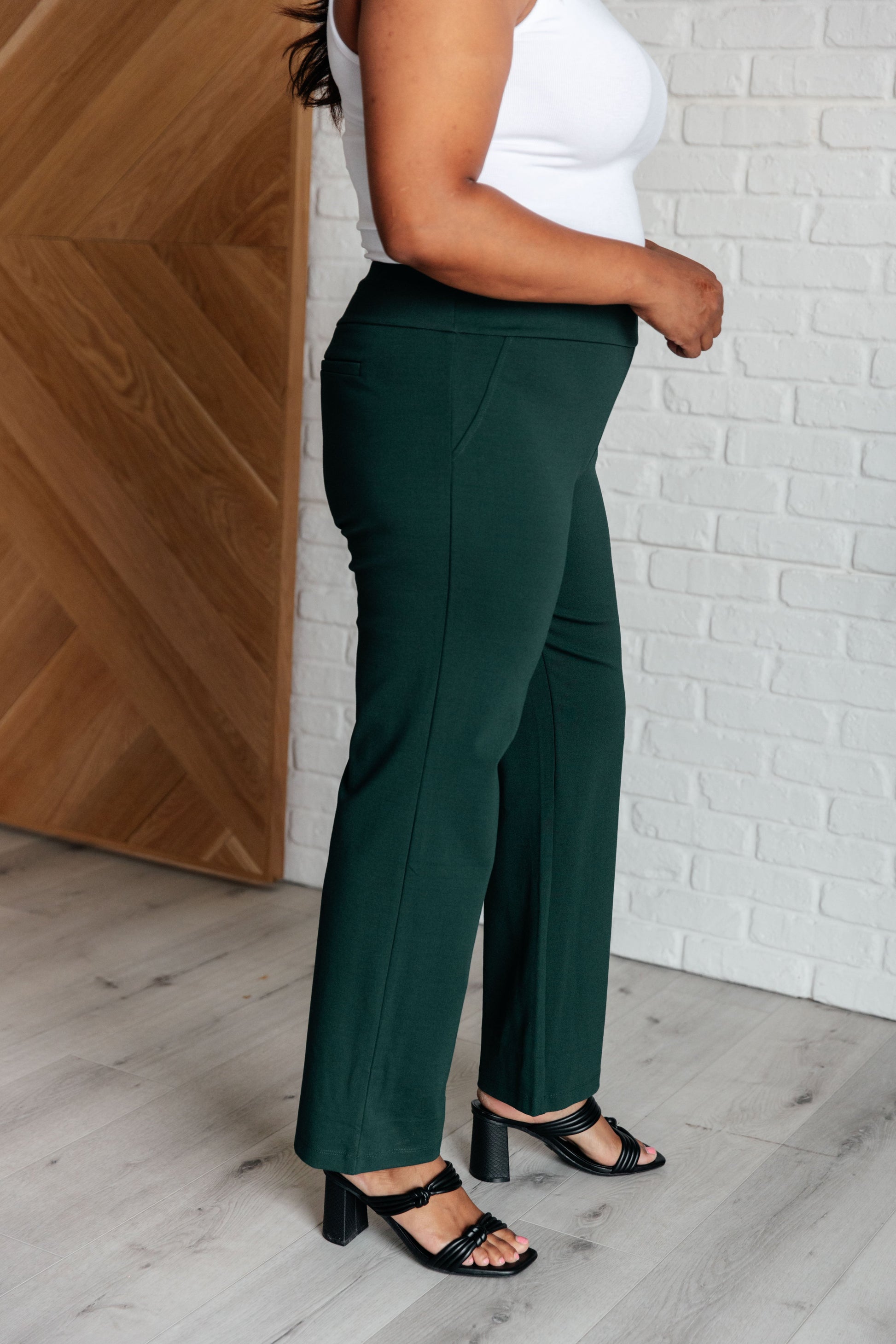 Maddie Straight Leg Pants in Hunter Green - Southern Divas Boutique