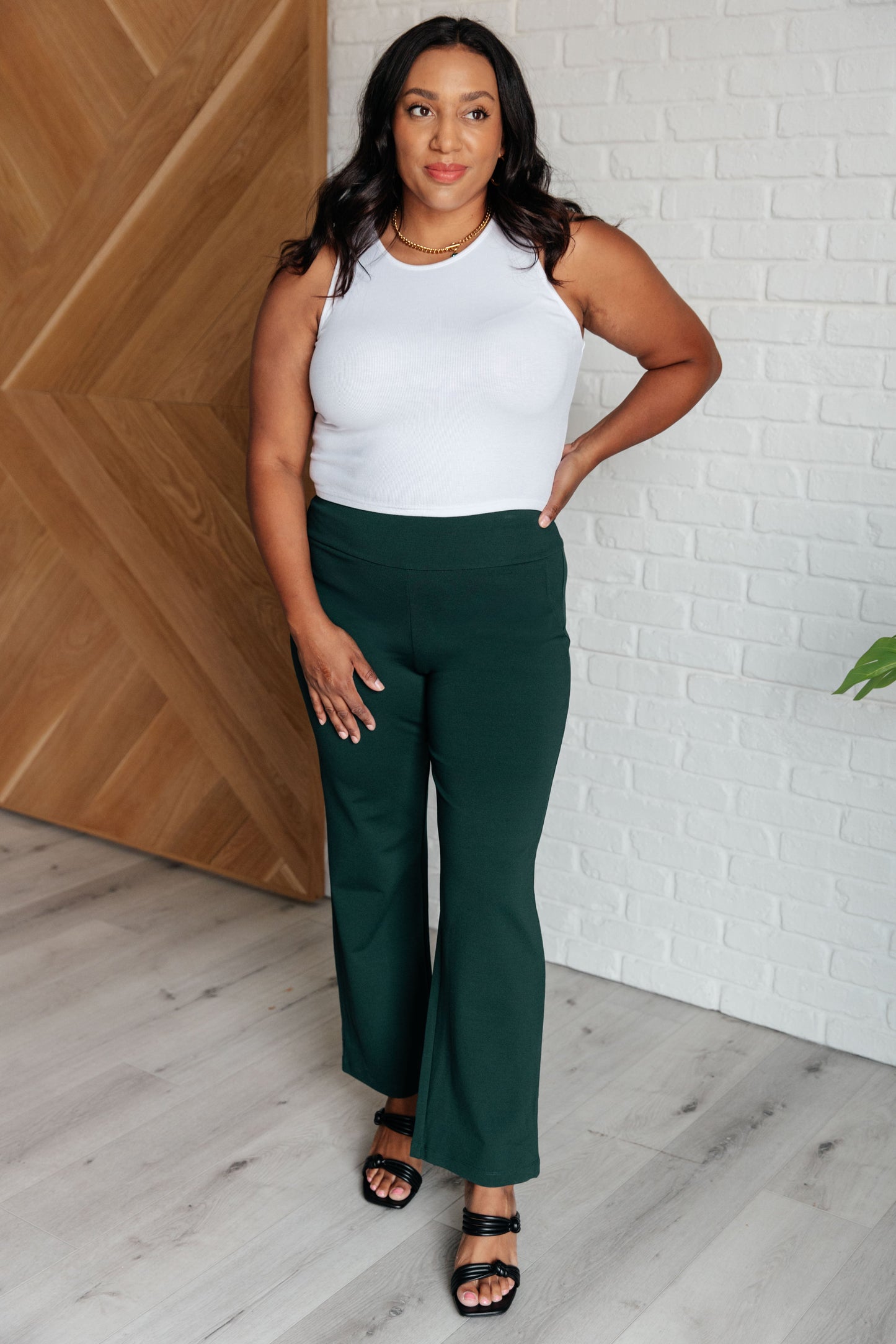 Maddie Straight Leg Pants in Hunter Green - Southern Divas Boutique