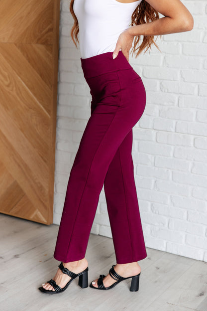 Maddie Straight Leg Pants in Wine - Southern Divas Boutique