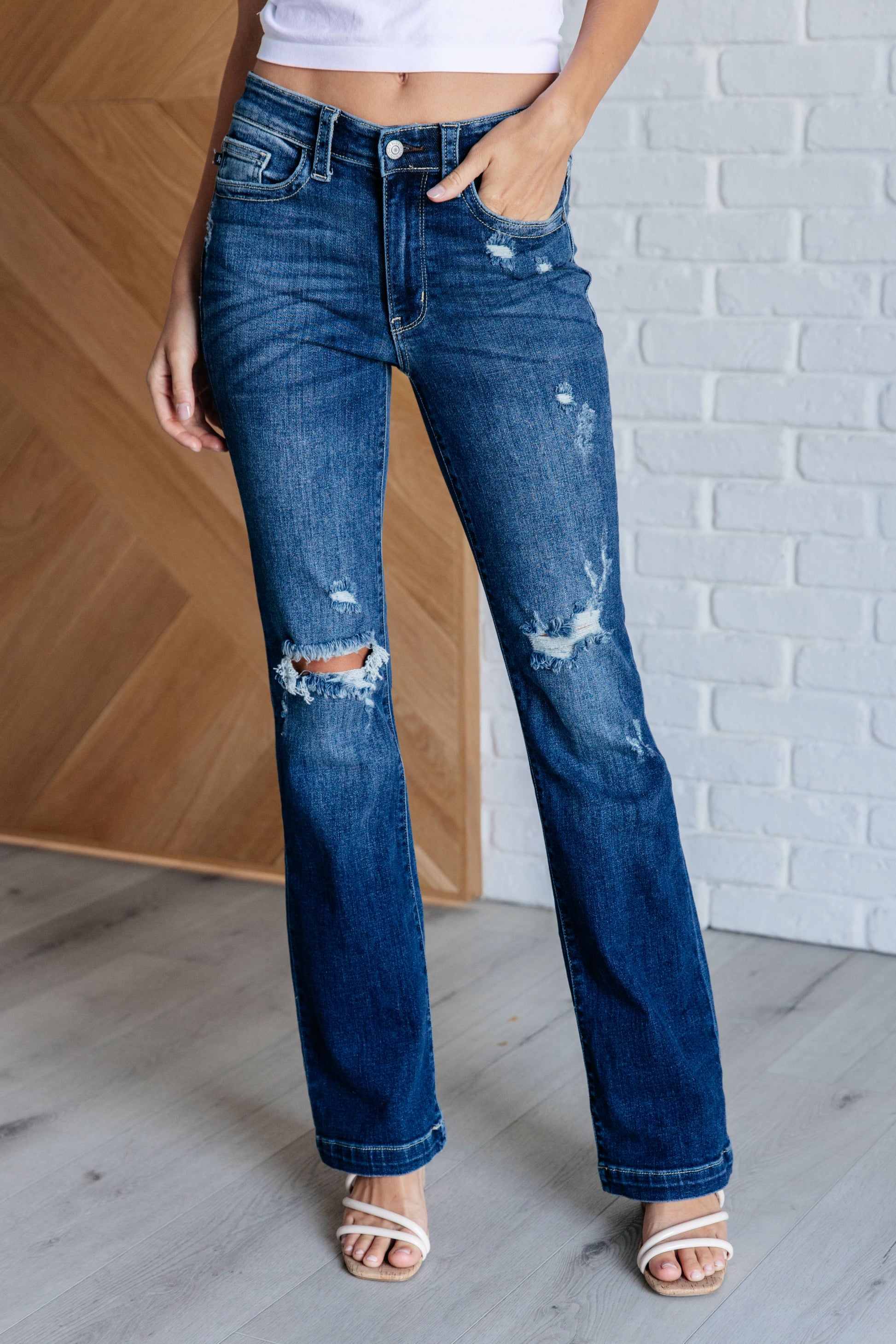 Mila Mid Rise Distressed Bootcut Jeans - Southern Divas Boutique