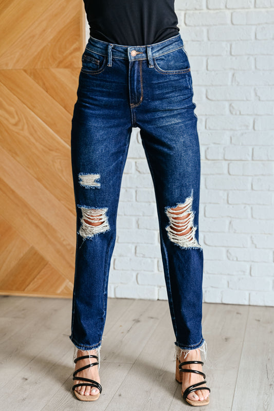 Montana High Rise Rigid Magic Distressed Straight Jeans - Southern Divas Boutique