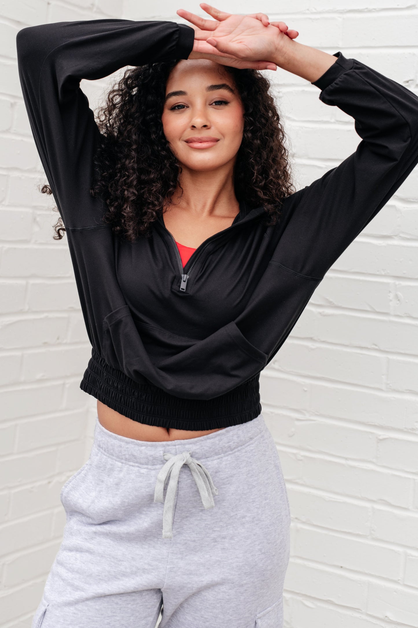 Morning Run Half Zip Hoodie in Black - Southern Divas Boutique