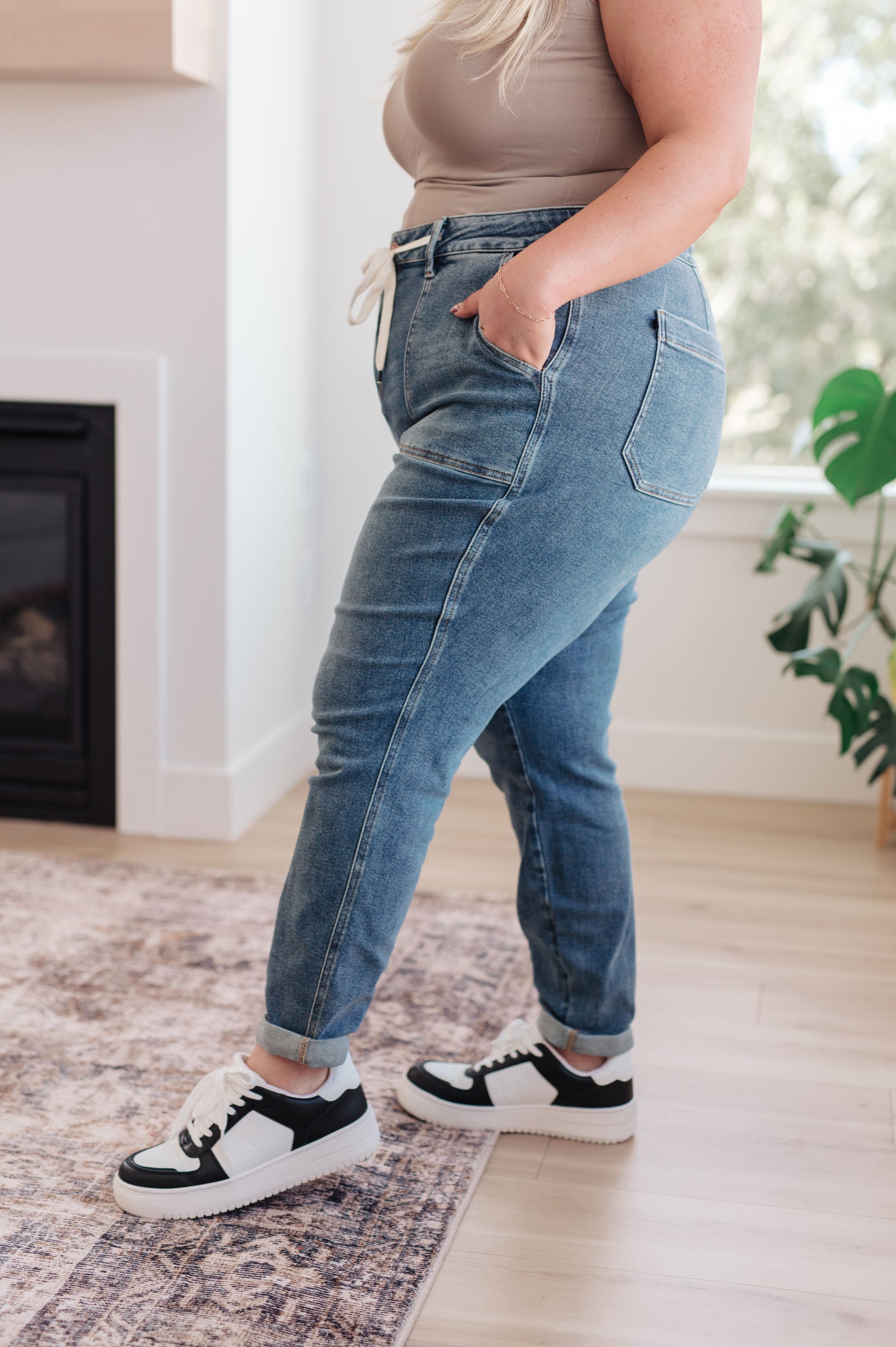 Payton Pull On Denim Joggers in Medium Wash - Southern Divas Boutique