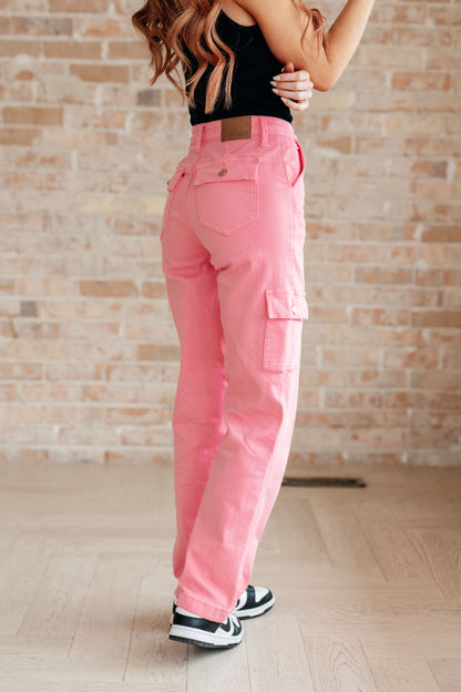 Peggy High Rise Cargo Straight Jeans in Pink - Southern Divas Boutique