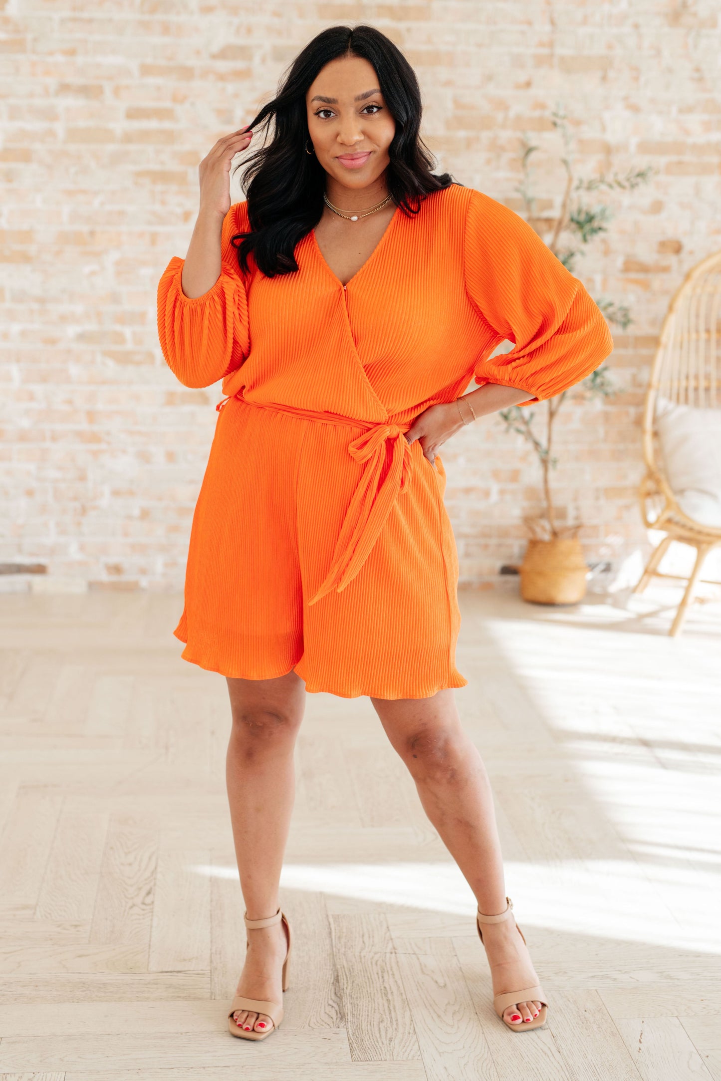 Roll With me Romper in Tangerine - Southern Divas Boutique