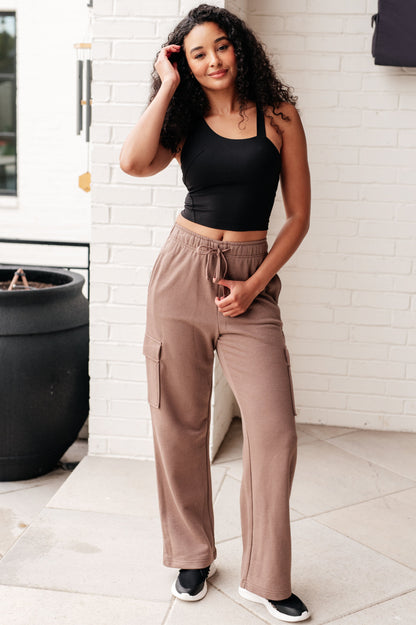 Run, Don't Walk Cargo Sweatpants in Smokey Brown - Southern Divas Boutique