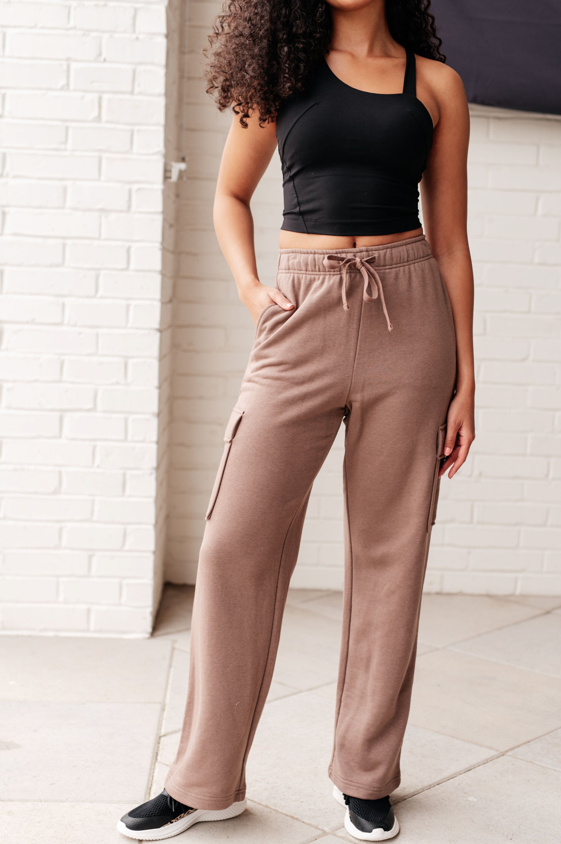 Run, Don't Walk Cargo Sweatpants in Smokey Brown - Southern Divas Boutique