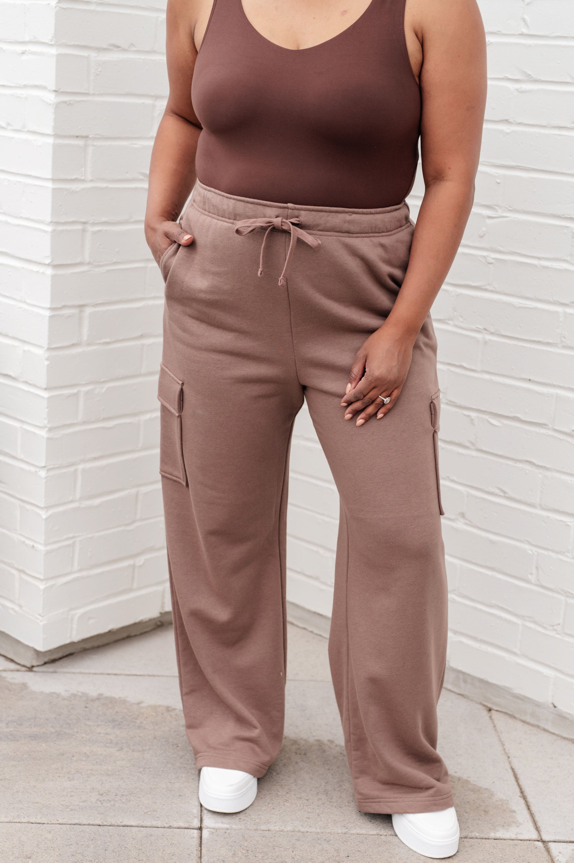 Run, Don't Walk Cargo Sweatpants in Smokey Brown - Southern Divas Boutique