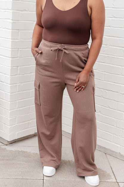 Run, Don't Walk Cargo Sweatpants in Smokey Brown - Southern Divas Boutique