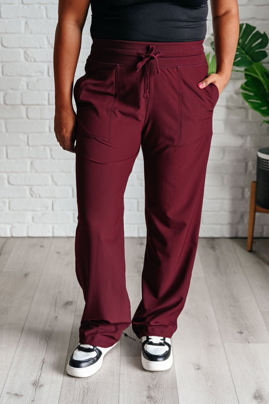 Runner's High Drawstring Joggers in Red Merlot - Southern Divas Boutique