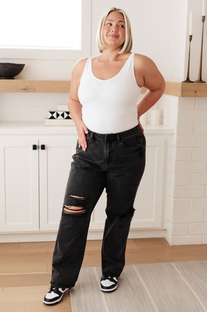 Susannah High Rise Rigid Magic 90's Distressed Straight Jeans in Black - Southern Divas Boutique